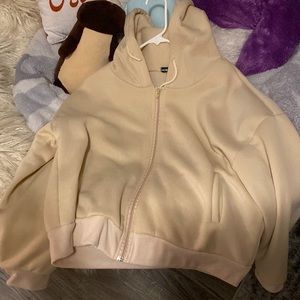tan shein cropped zip up